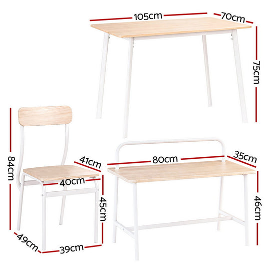 Artiss Dining Table and Chairs Set of 4 Bench Kitchen Furniture Natural and White DSET-D-BH10-OA