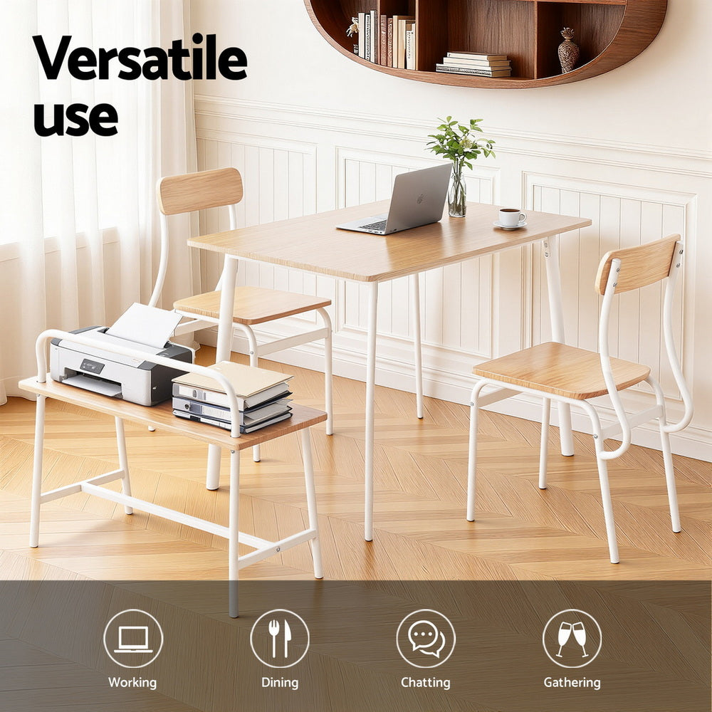 Artiss Dining Table and Chairs Set of 4 Bench Kitchen Furniture Natural and White DSET-D-BH10-OA