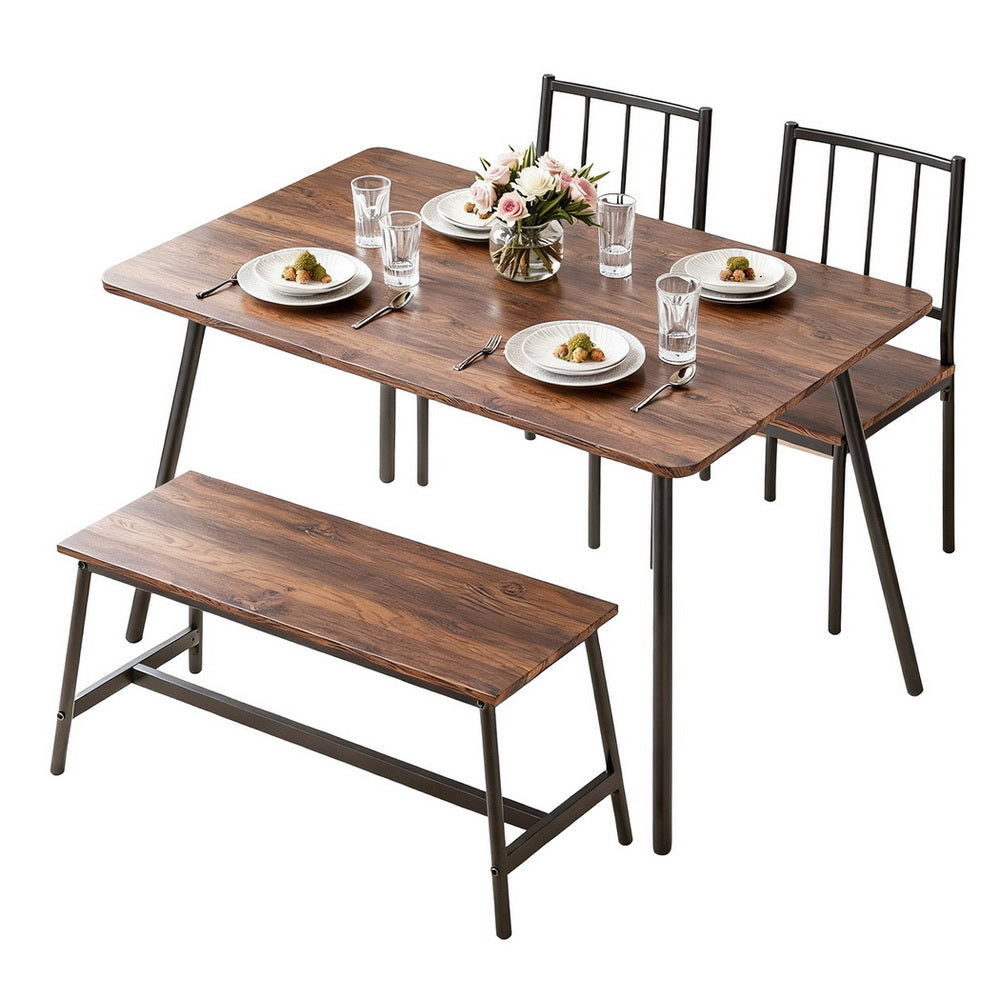 Artiss Dining Table and Chairs Set of 4 Bench Kitchen Furniture Rustic Brown DSET-D-BH11-BR