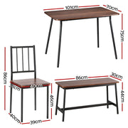 Artiss Dining Table and Chairs Set of 4 Bench Kitchen Furniture Rustic Brown DSET-D-BH11-BR