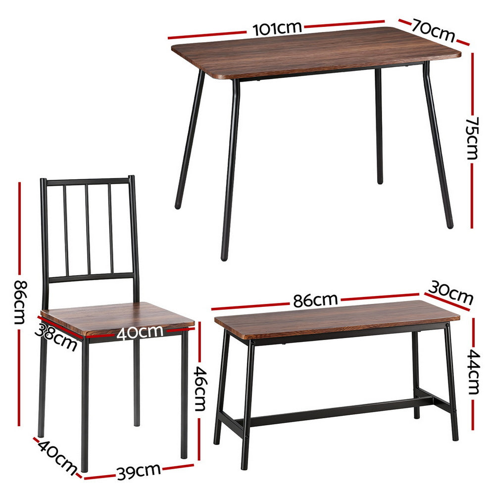 Artiss Dining Table and Chairs Set of 4 Bench Kitchen Furniture Rustic Brown DSET-D-BH11-BR