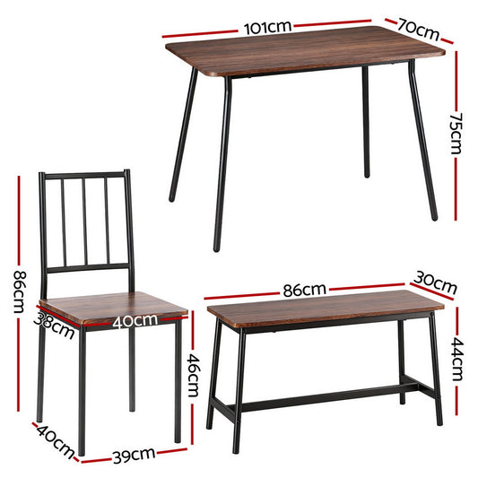 Artiss Dining Table and Chairs Set of 4 Bench Kitchen Furniture Rustic Brown DSET-D-BH11-BR