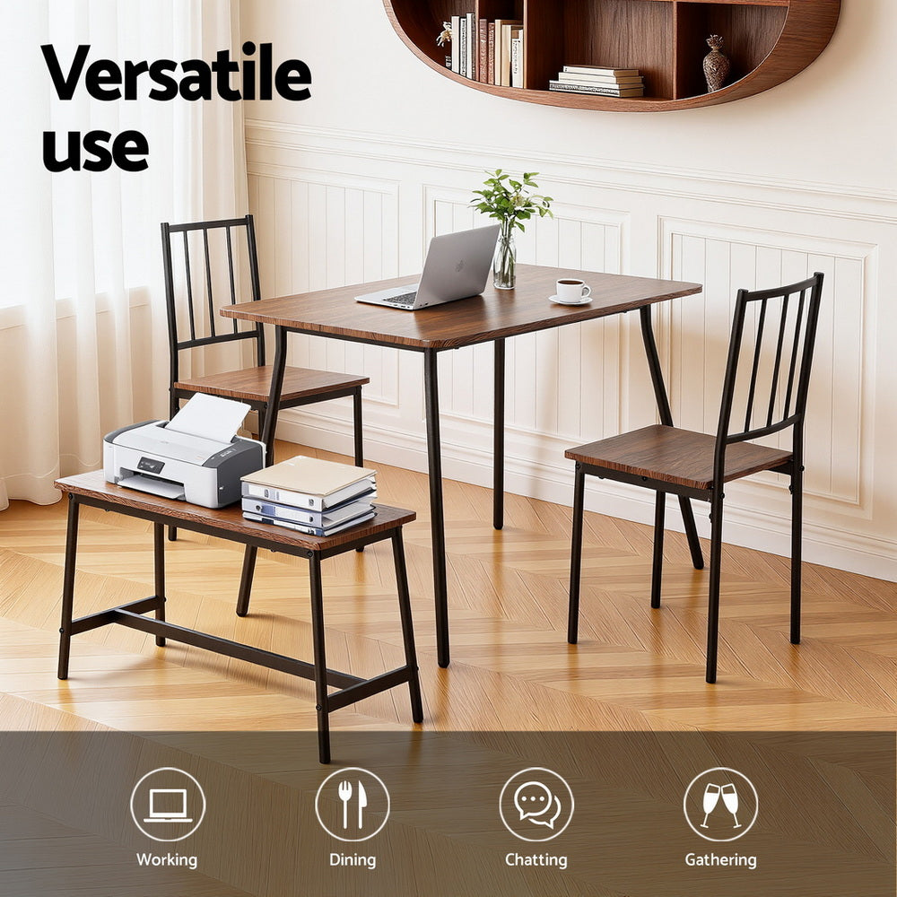 Artiss Dining Table and Chairs Set of 4 Bench Kitchen Furniture Rustic Brown DSET-D-BH11-BR