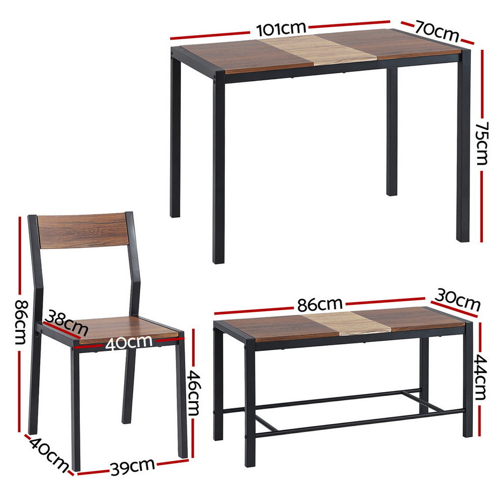 Artiss Dining Table and Chairs Set of 4 Bench Kitchen Furniture Rustic Brown DSET-D-BH25-BR