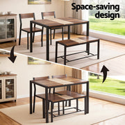 Artiss Dining Table and Chairs Set of 4 Bench Kitchen Furniture Rustic Brown DSET-D-BH25-BR