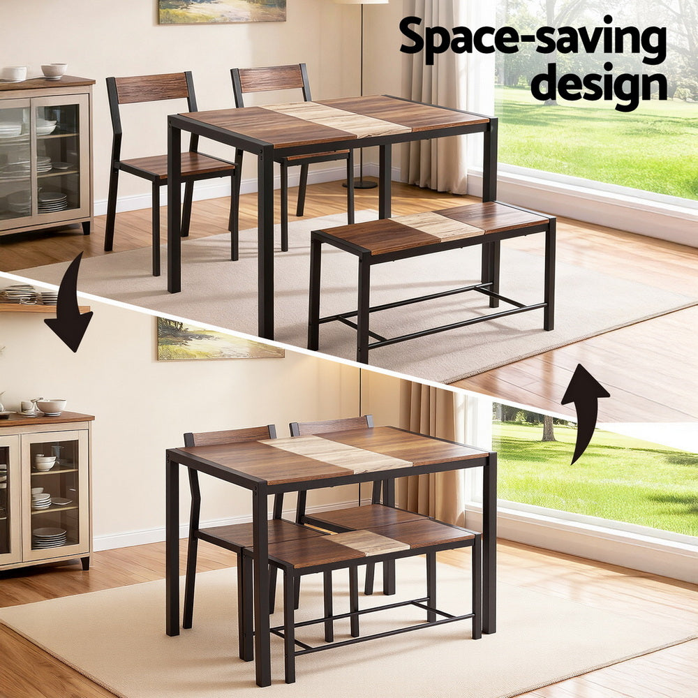 Artiss Dining Table and Chairs Set of 4 Bench Kitchen Furniture Rustic Brown DSET-D-BH25-BR