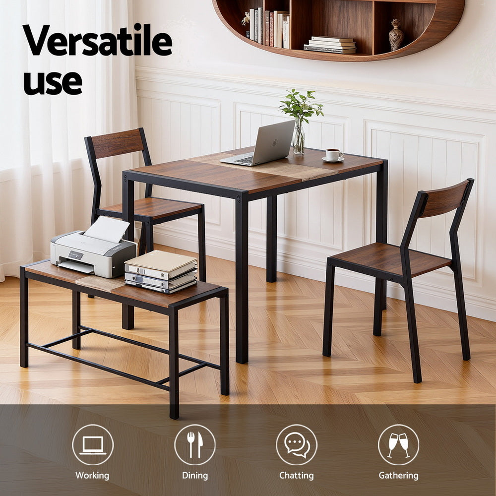 Artiss Dining Table and Chairs Set of 4 Bench Kitchen Furniture Rustic Brown DSET-D-BH25-BR