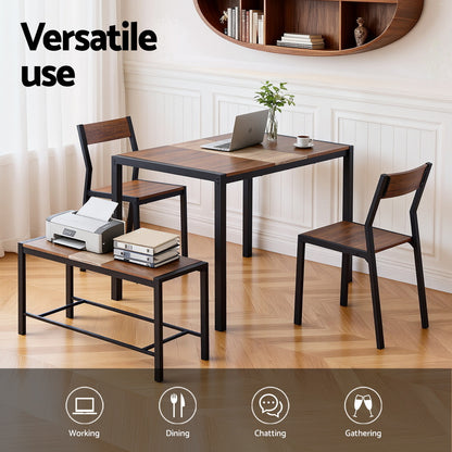 Artiss Dining Table and Chairs Set of 4 Bench Kitchen Furniture Rustic Brown DSET-D-BH25-BR