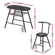 Artiss Dining Table Set 3PC Bistro Kitchen Storage Wine Rack Black Marble Style DSET-D-OVAL-BK