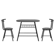 Artiss Dining Table Set 3PC Bistro Kitchen Storage Wine Rack Black Marble Style DSET-D-OVAL-BK