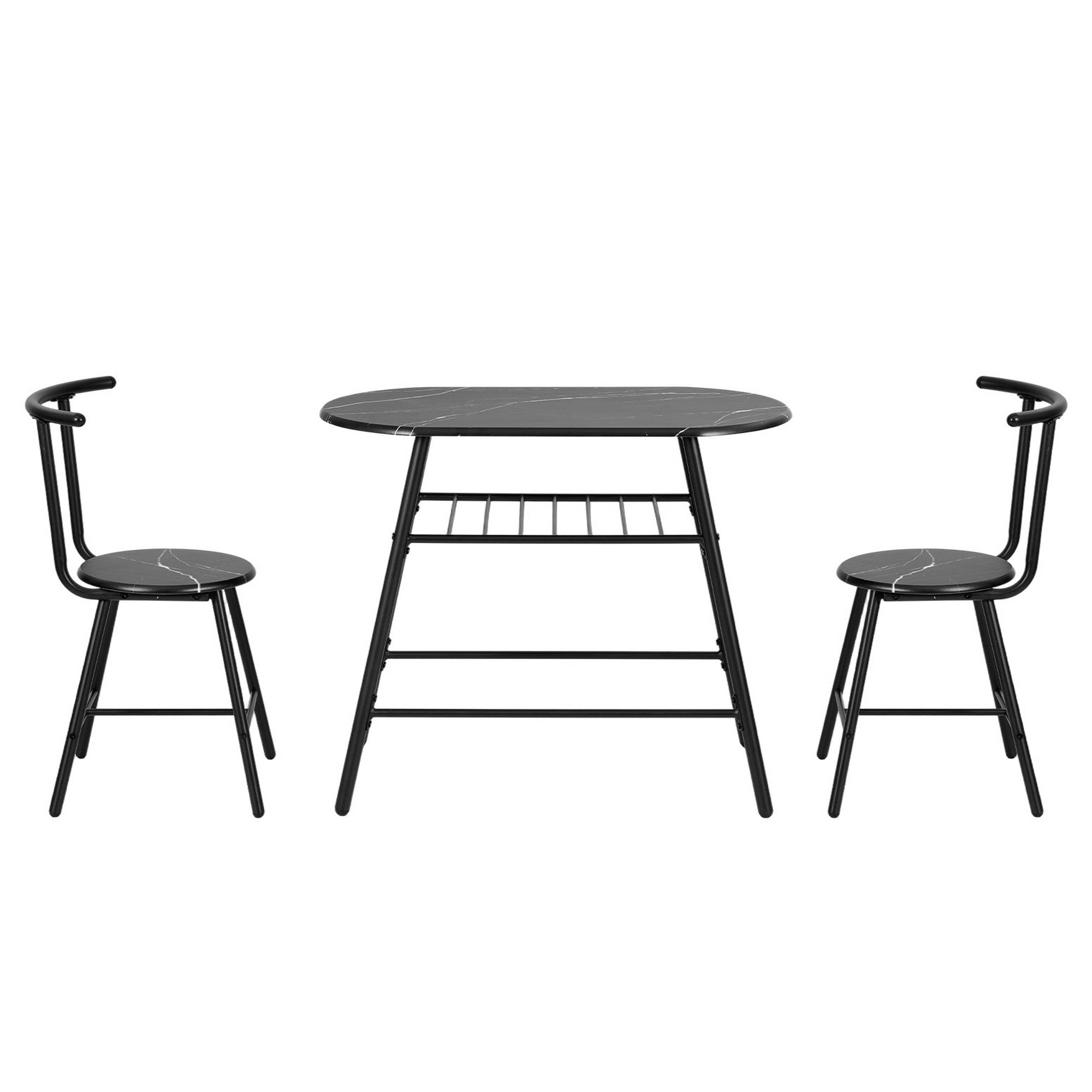 Artiss Dining Table Set 3PC Bistro Kitchen Storage Wine Rack Black Marble Style DSET-D-OVAL-BK