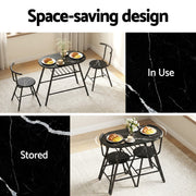Artiss Dining Table Set 3PC Bistro Kitchen Storage Wine Rack Black Marble Style DSET-D-OVAL-BK
