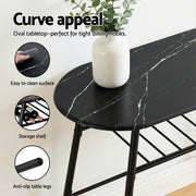 Artiss Dining Table Set 3PC Bistro Kitchen Storage Wine Rack Black Marble Style DSET-D-OVAL-BK