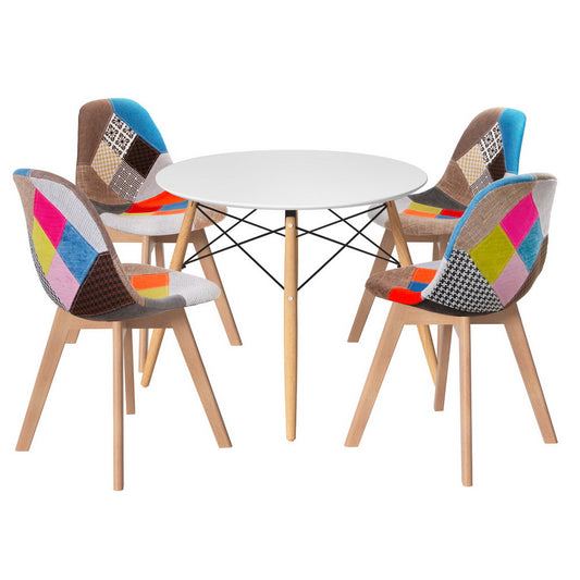 1 Artiss Dining Table and 4 Chairs Set DSW White DSET-DSW100-56FBX4