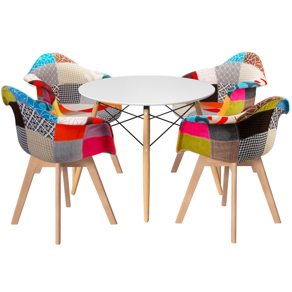 1 Artiss Dining Table and 4 Chairs Set DSW White DSET-DSW100-66FBX4