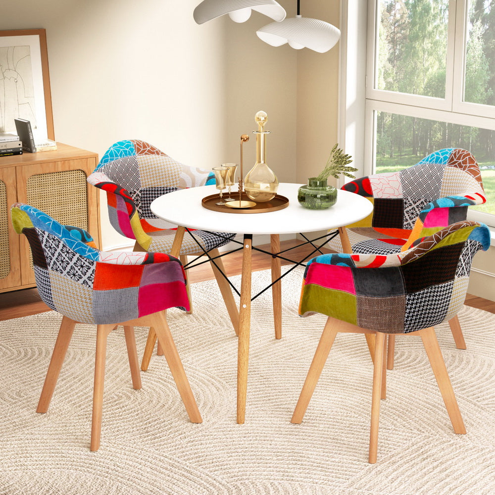 1 Artiss Dining Table and 4 Chairs Set DSW White DSET-DSW100-66FBX4
