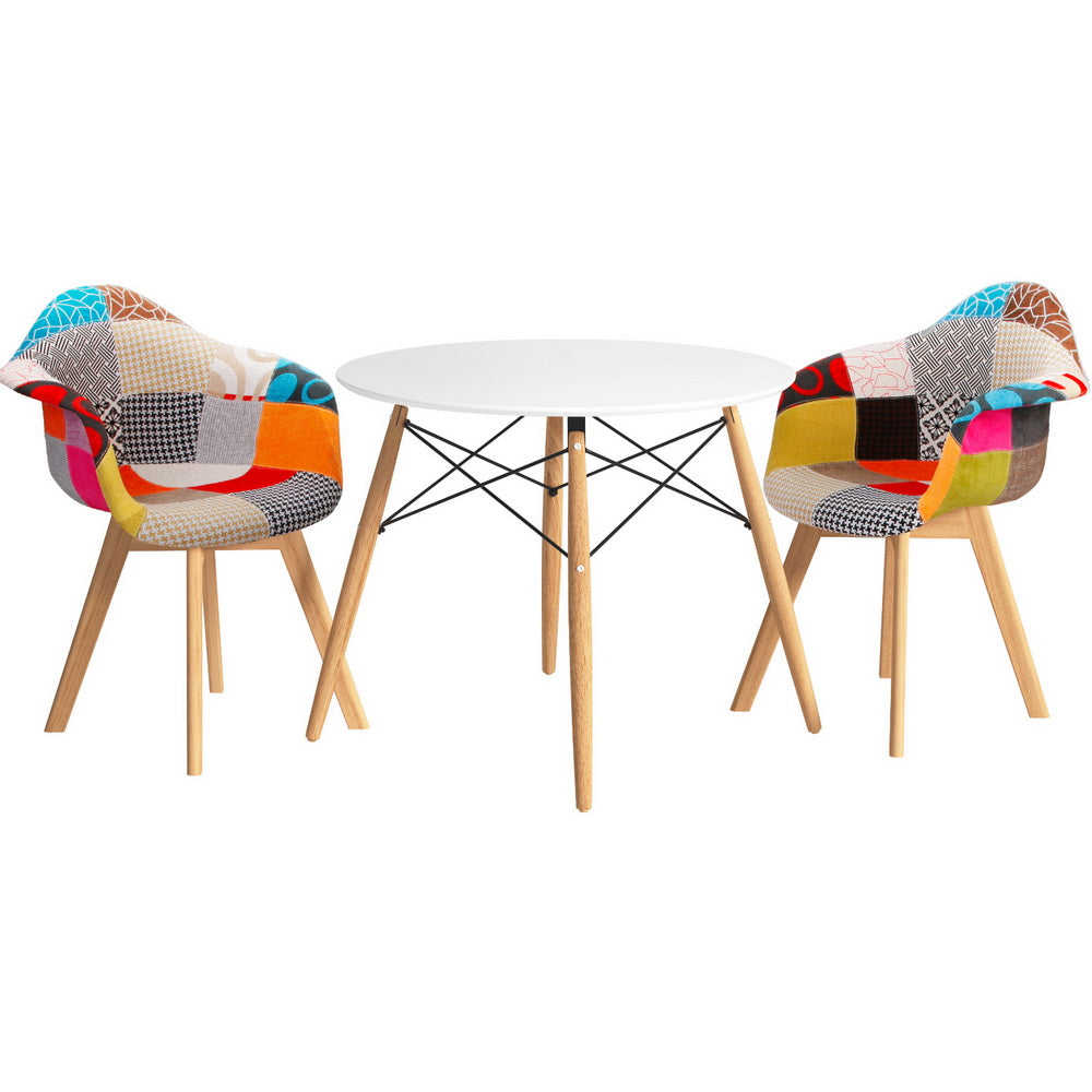 1 Artiss Dining Table and 2 Chairs Set DSW 90cm DSET-DSW90-66FBX2