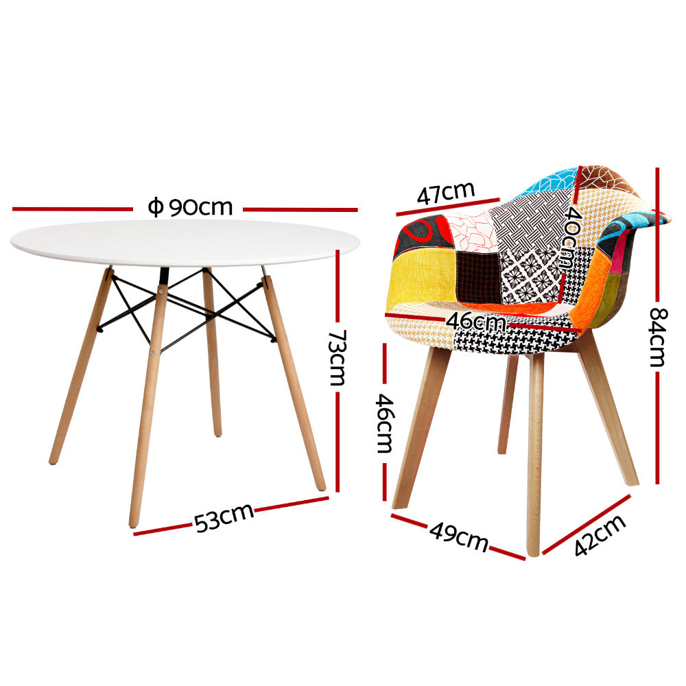 1 Artiss Dining Table and 2 Chairs Set DSW 90cm DSET-DSW90-66FBX2