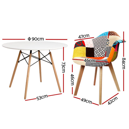 1 Artiss Dining Table and 2 Chairs Set DSW 90cm DSET-DSW90-66FBX2