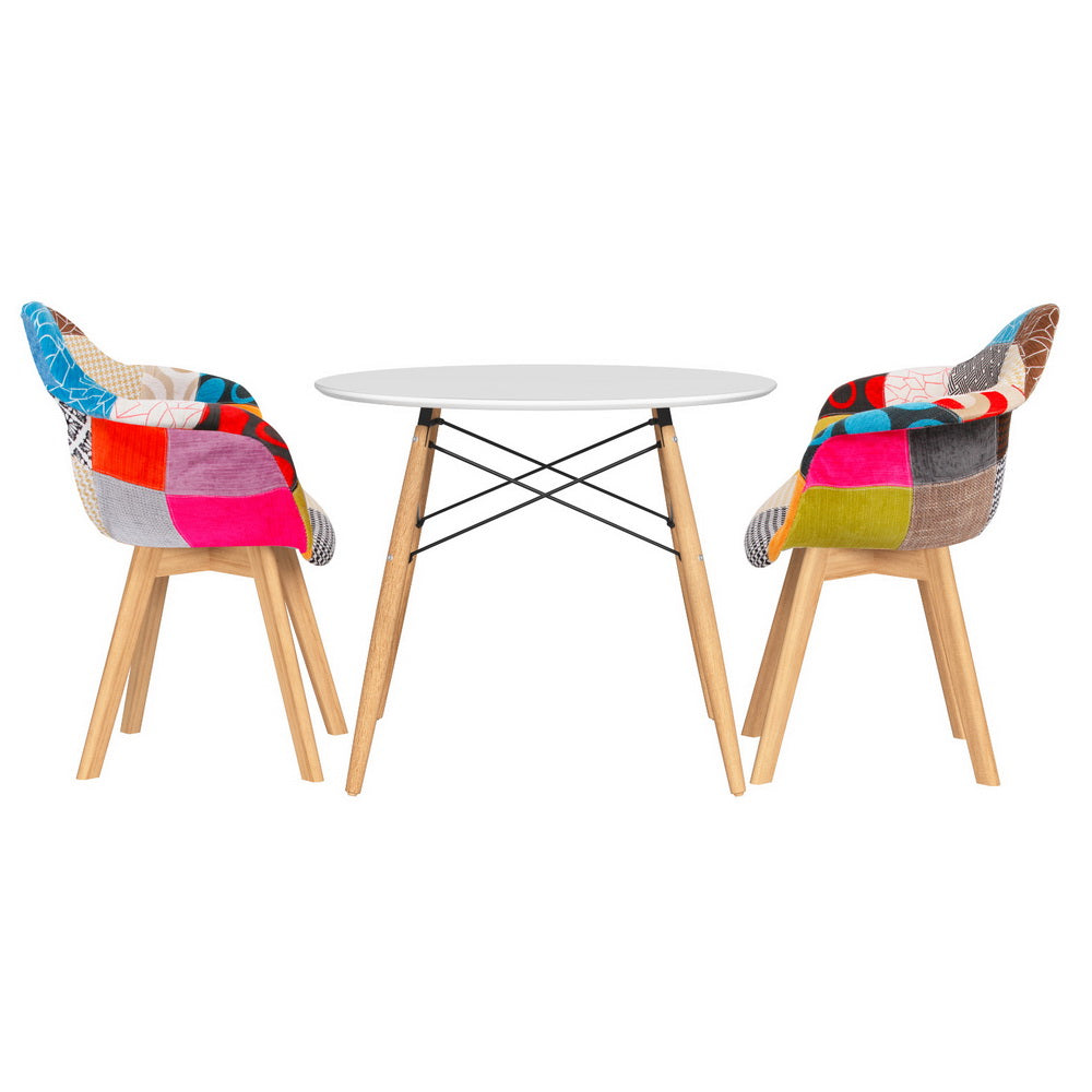 1 Artiss Dining Table and 2 Chairs Set DSW 90cm DSET-DSW90-66FBX2