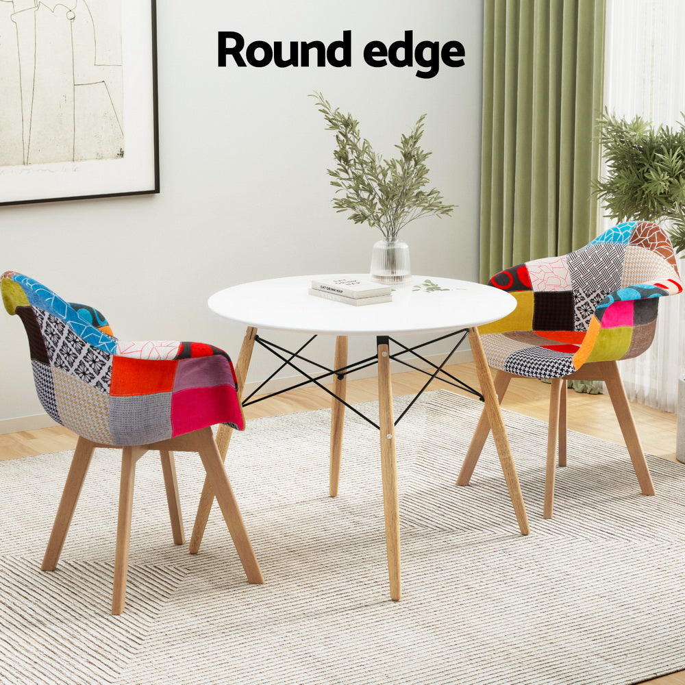 1 Artiss Dining Table and 2 Chairs Set DSW 90cm DSET-DSW90-66FBX2
