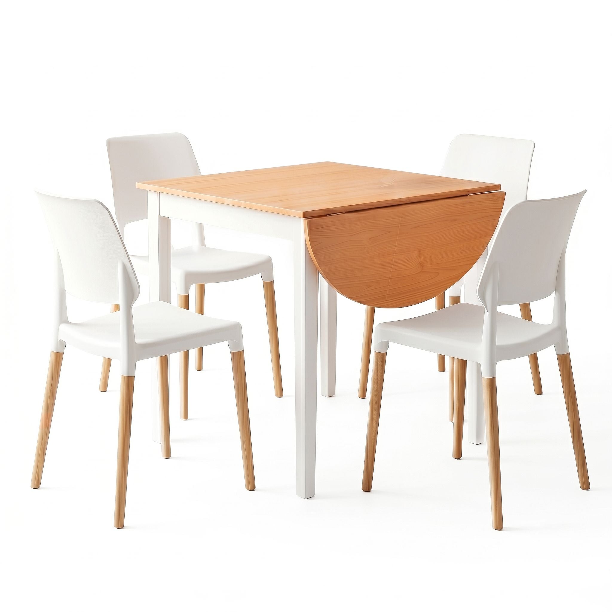 Artiss Dining Table and Chairs Set 5PCS, 75-110cm Drop-Leaf Table, with 4 Dining Chairs White Wooden, 4 DSET-DTAB-086-WHX4