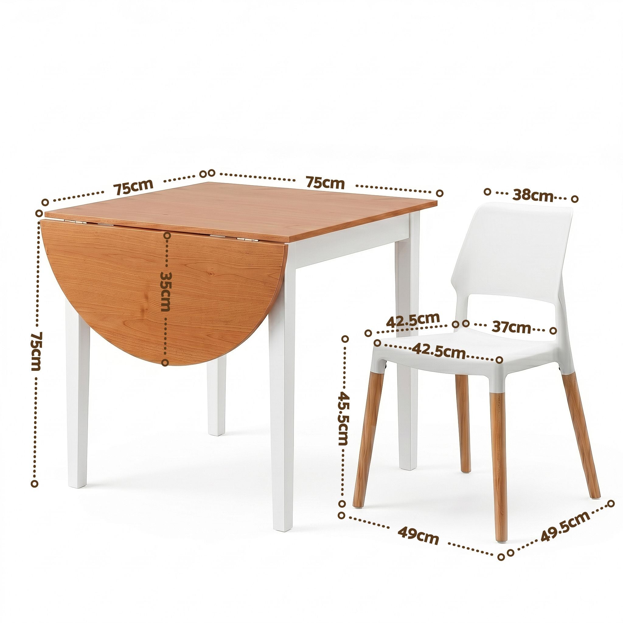 Artiss Dining Table and Chairs Set 5PCS, 75-110cm Drop-Leaf Table, with 4 Dining Chairs White Wooden, 4 DSET-DTAB-086-WHX4