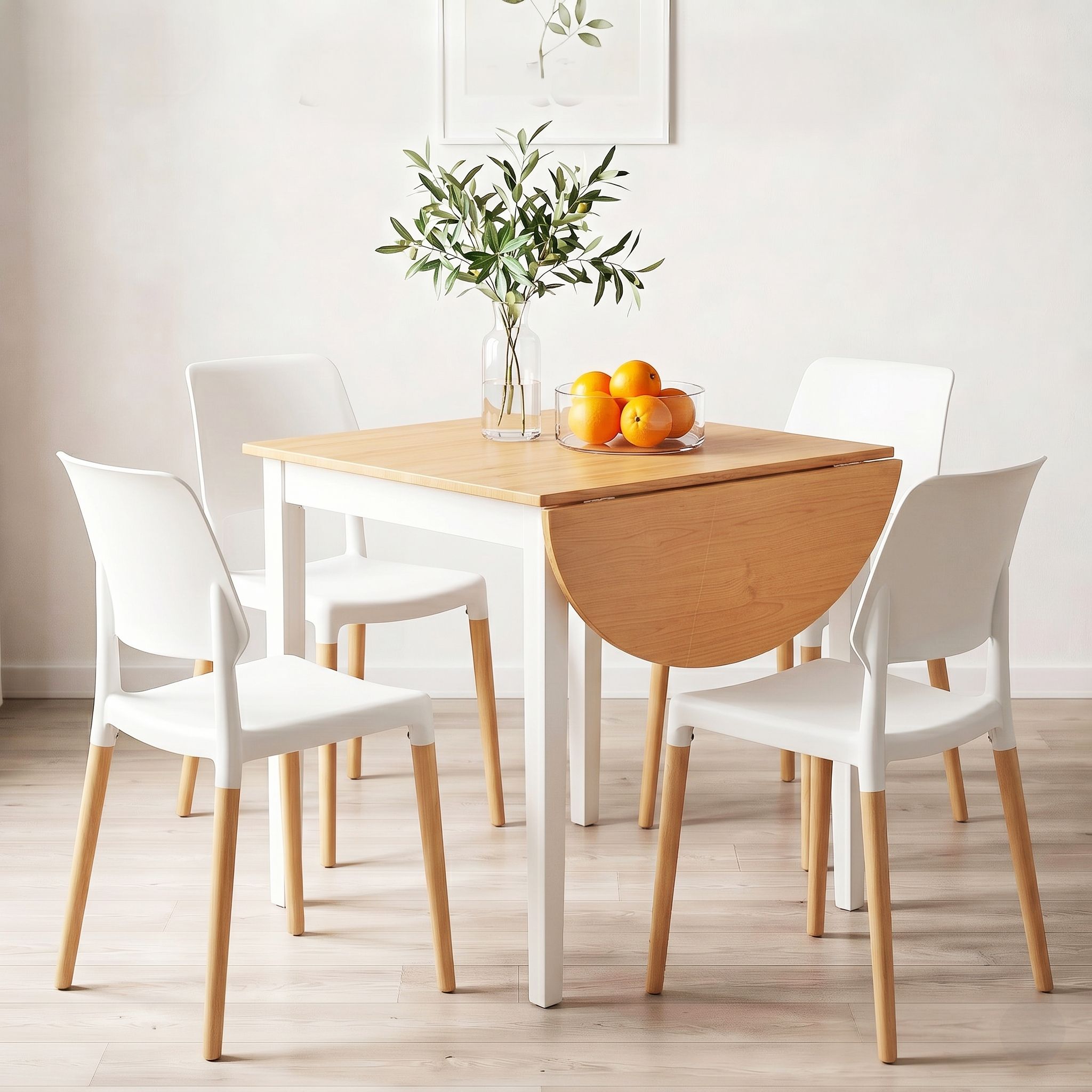 Artiss Dining Table and Chairs Set 5PCS, 75-110cm Drop-Leaf Table, with 4 Dining Chairs White Wooden, 4 DSET-DTAB-086-WHX4
