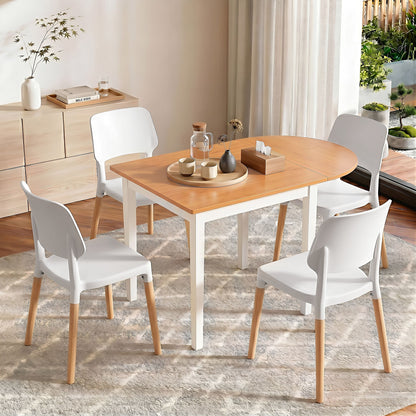 Artiss Dining Table and Chairs Set 5PCS, 75-110cm Drop-Leaf Table, with 4 Dining Chairs White Wooden, 4 DSET-DTAB-086-WHX4