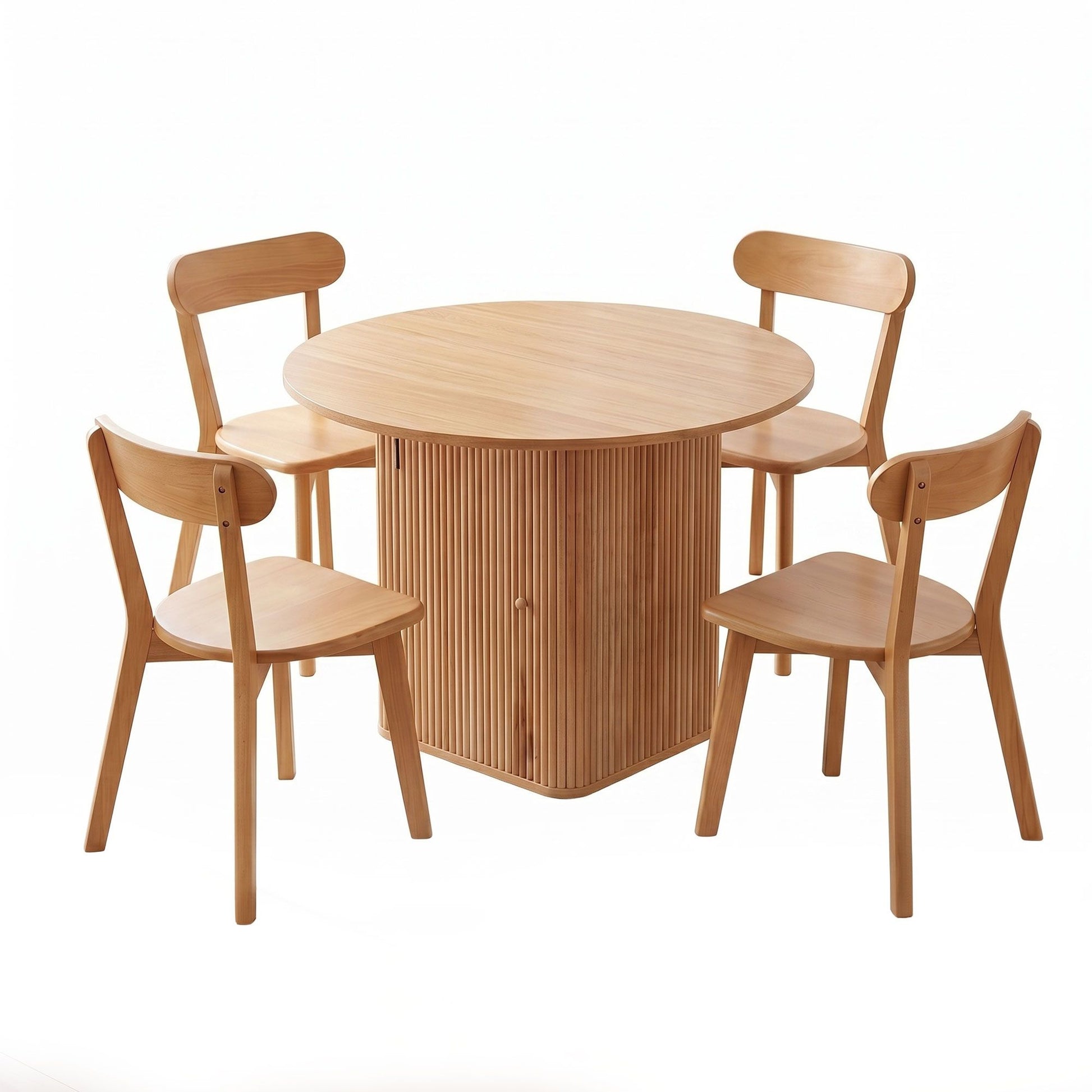 1 Artiss Dining Table and 4 Chairs Set Natural Timber DSET-DTAB-RD-RUB-WDX4