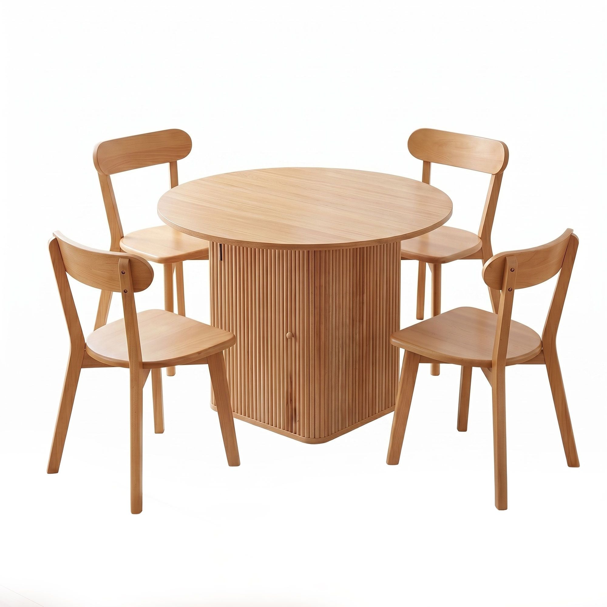 1 Artiss Dining Table and 4 Chairs Set Natural Timber DSET-DTAB-RD-RUB-WDX4