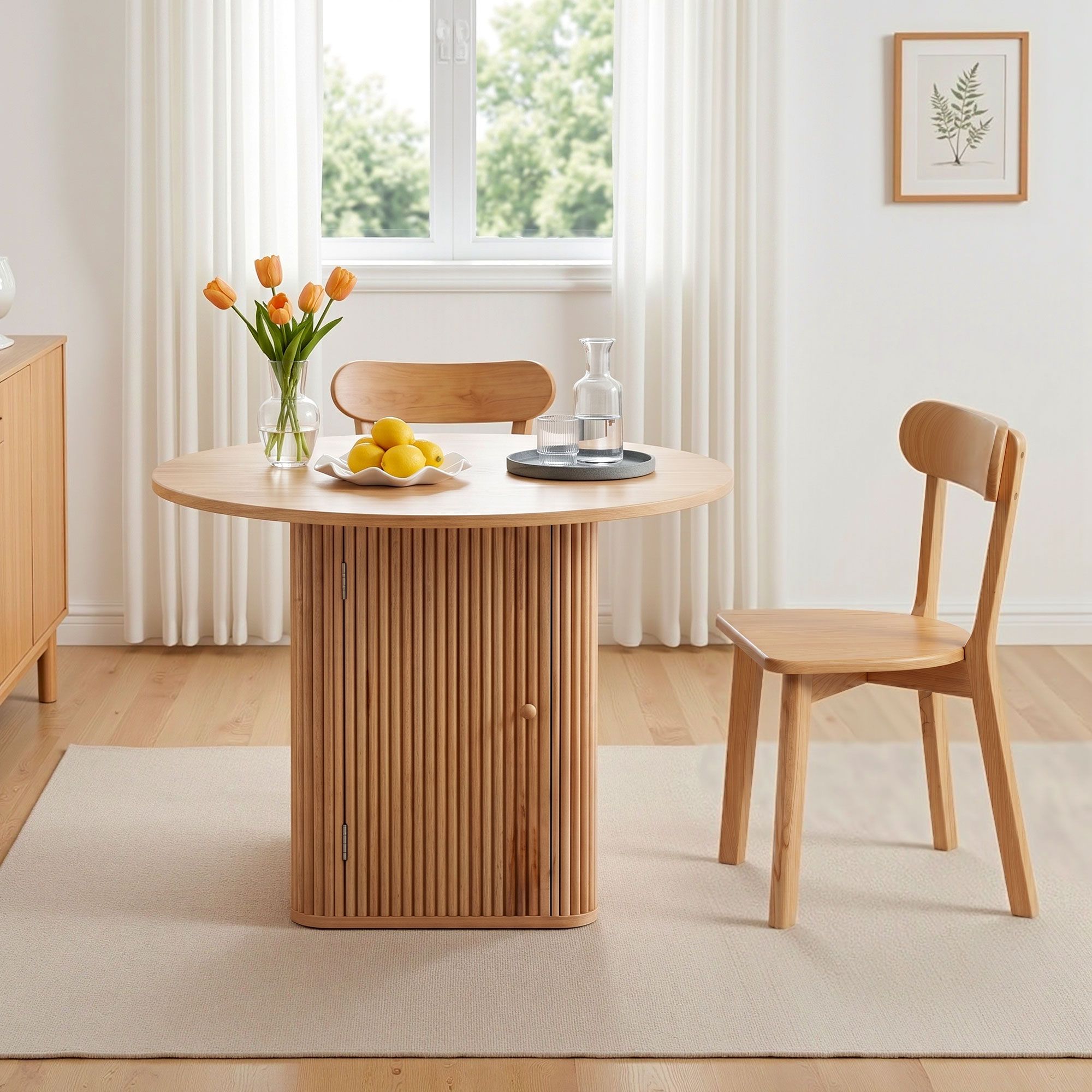 1 Artiss Dining Table and 4 Chairs Set Natural Timber DSET-DTAB-RD-RUB-WDX4