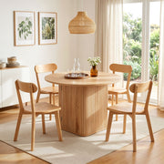 1 Artiss Dining Table and 4 Chairs Set Natural Timber DSET-DTAB-RD-RUB-WDX4