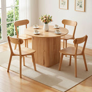 1 Artiss Dining Table and 4 Chairs Set Natural Timber DSET-DTAB-RD-RUB-WDX4