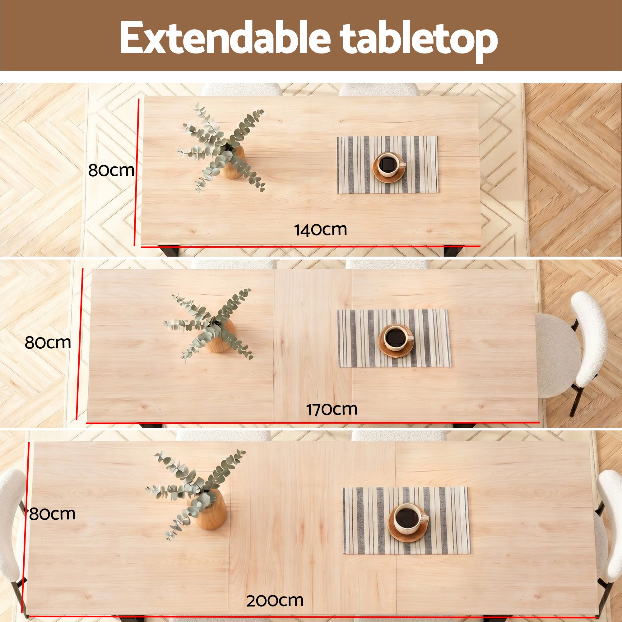 Artiss 200cm Extendable Dining Table Set with 4x Dining Chairs Sherpa White DSET-EXT05-W01-WHX4