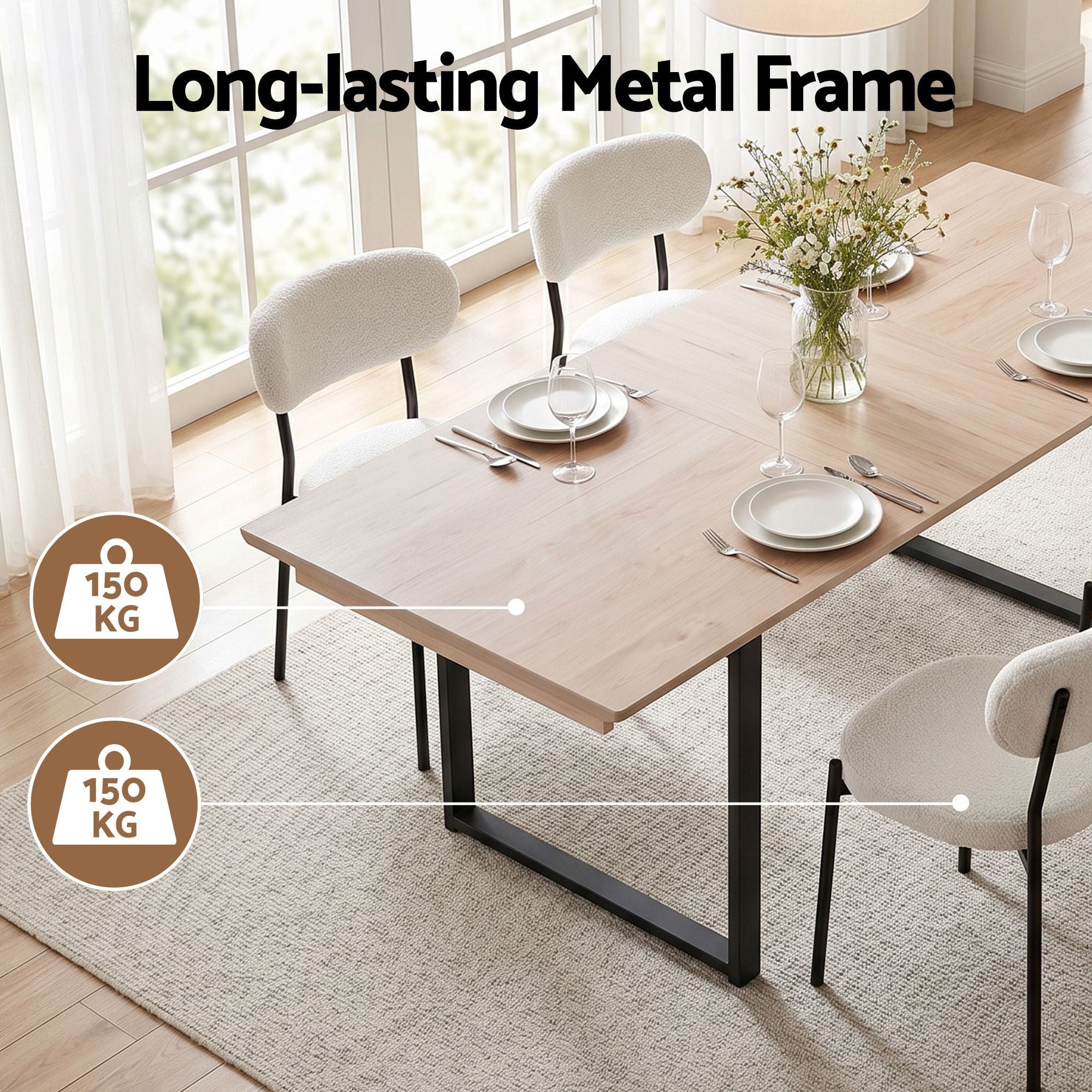 Artiss 200cm Extendable Dining Table Set with 4x Dining Chairs Sherpa White DSET-EXT05-W01-WHX4