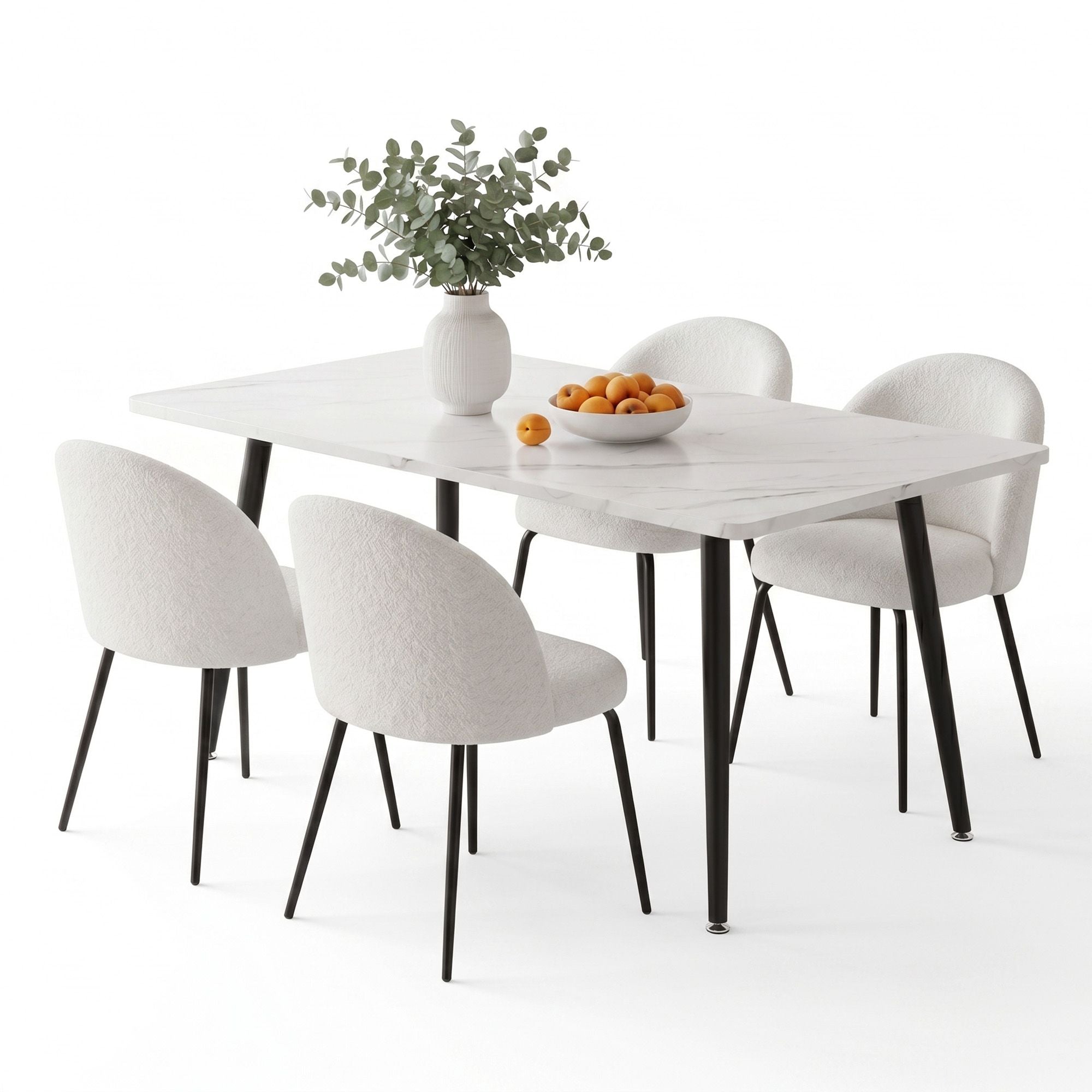1 Artiss Dining Table and 4 Chairs Set White Marble Style DSET-MAR150-KJC150-WHX4