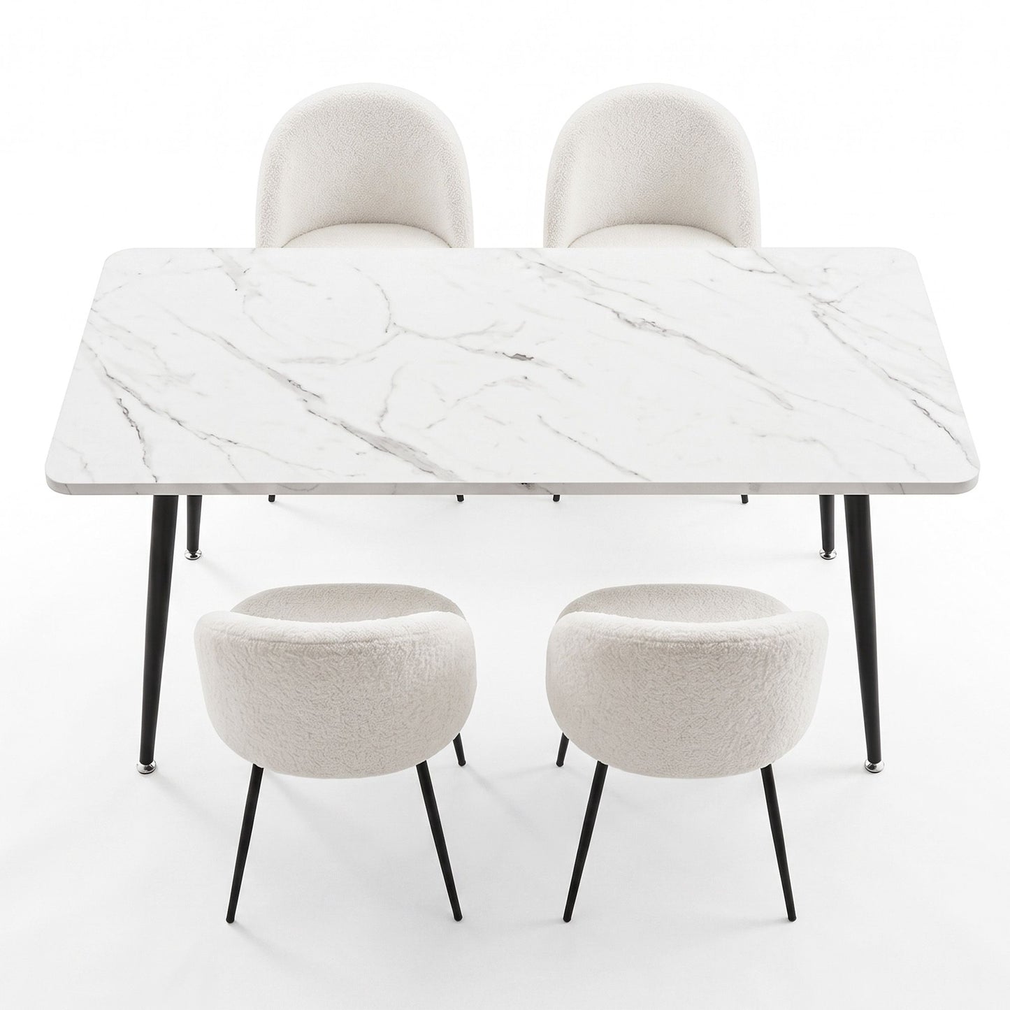 1 Artiss Dining Table and 4 Chairs Set White Marble Style DSET-MAR150-KJC150-WHX4