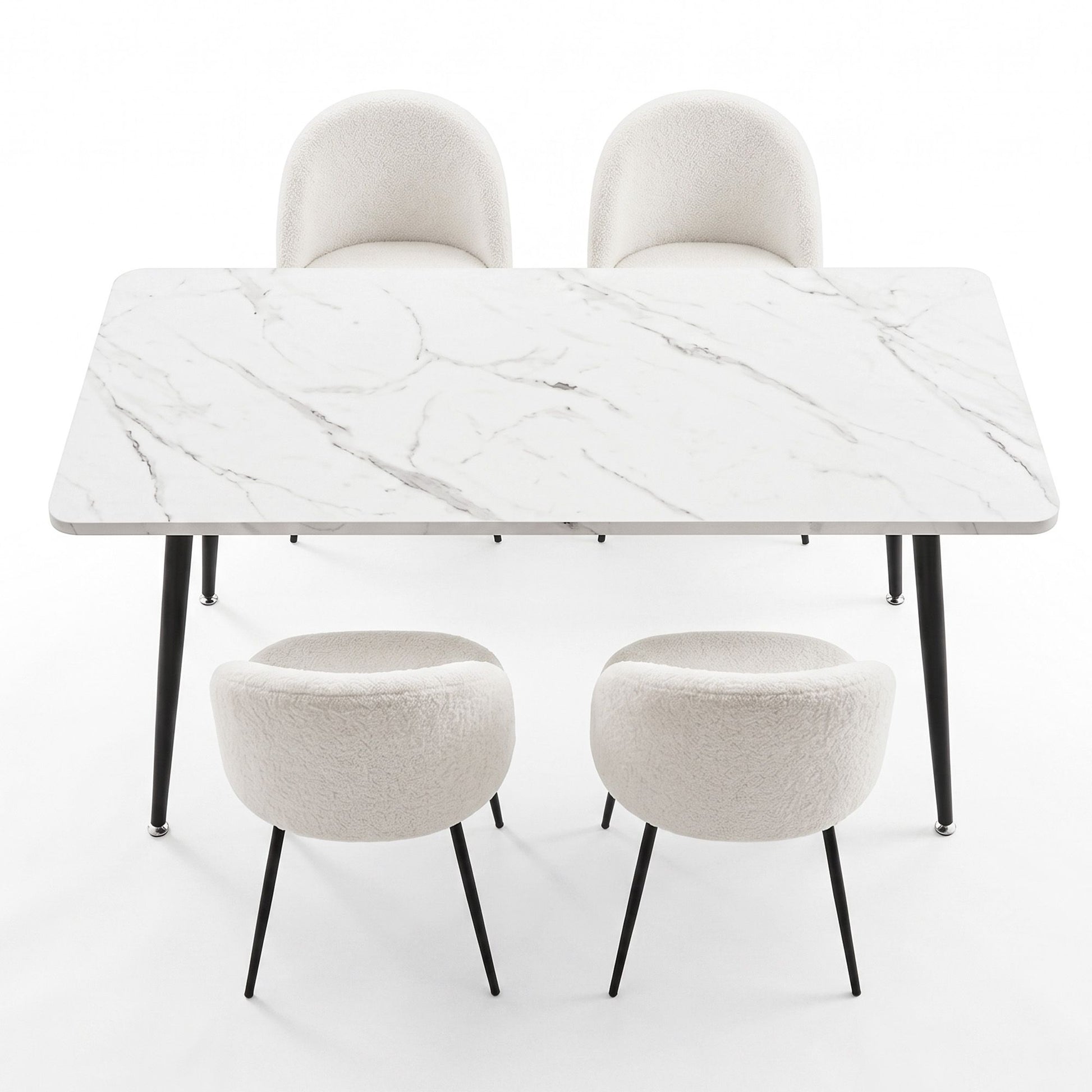 1 Artiss Dining Table and 4 Chairs Set White Marble Style DSET-MAR150-KJC150-WHX4