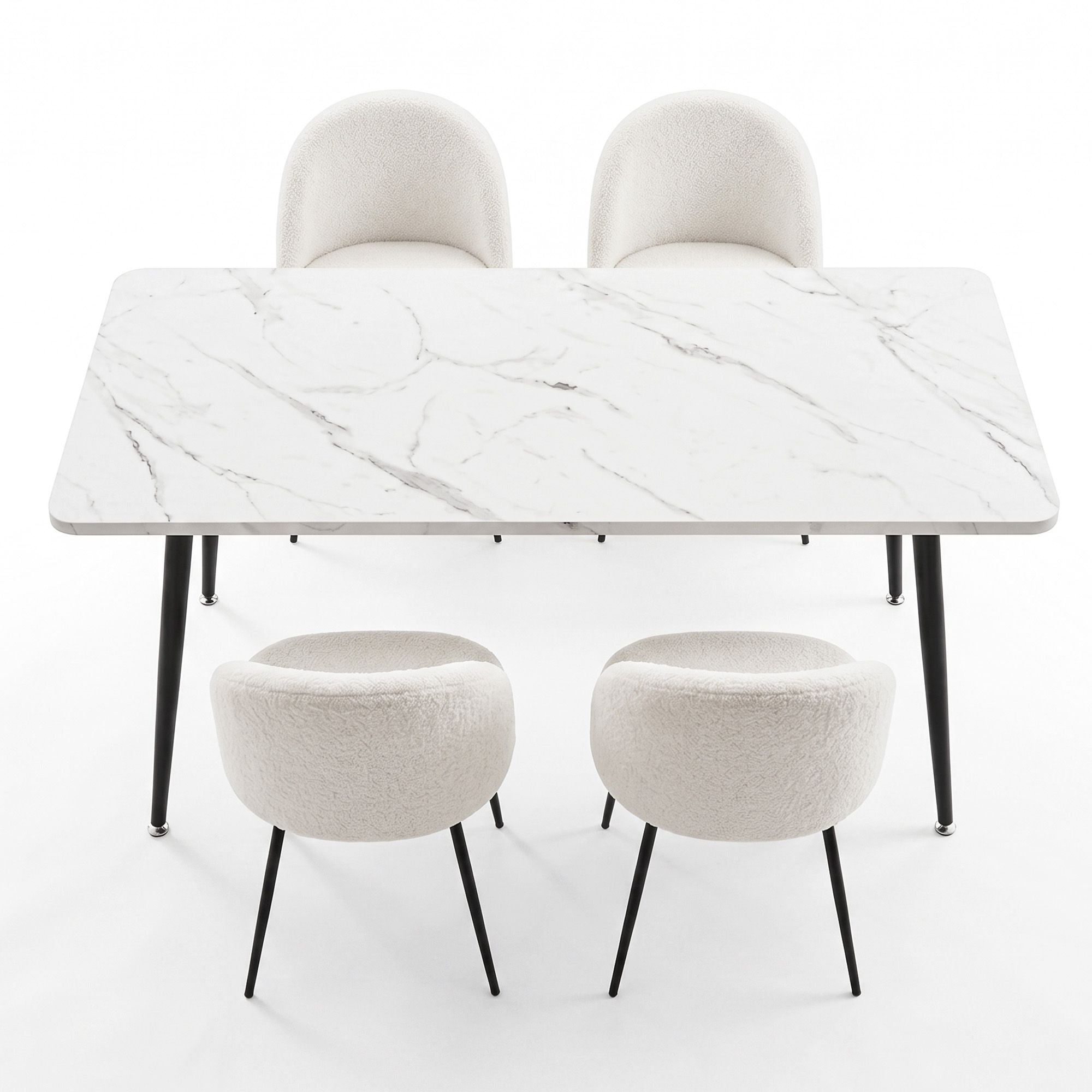 1 Artiss Dining Table and 4 Chairs Set White Marble Style DSET-MAR150-KJC150-WHX4