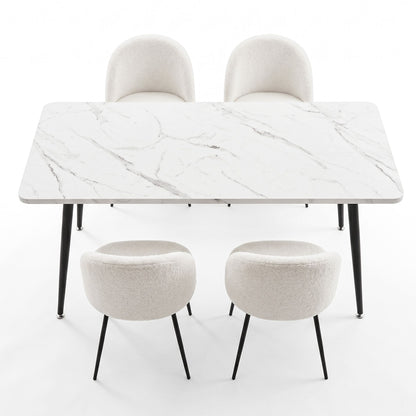 1 Artiss Dining Table and 4 Chairs Set White Marble Style DSET-MAR150-KJC150-WHX4