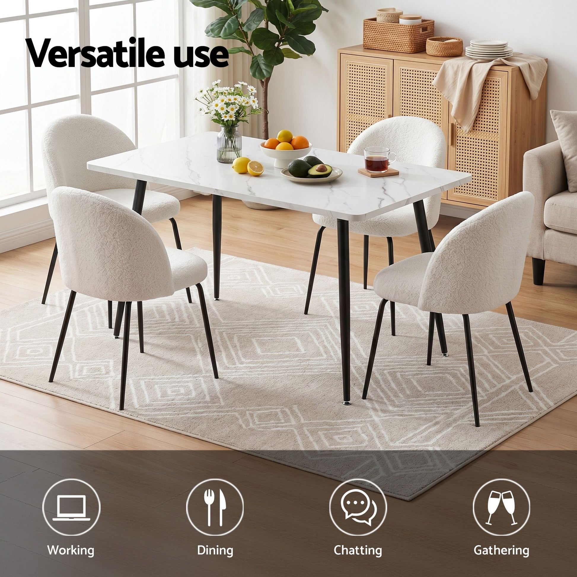 1 Artiss Dining Table and 4 Chairs Set White Marble Style DSET-MAR150-KJC150-WHX4