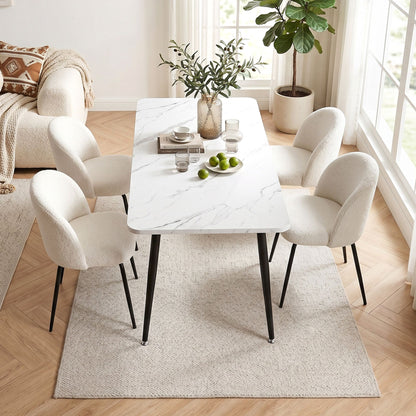 1 Artiss Dining Table and 4 Chairs Set White Marble Style DSET-MAR150-KJC150-WHX4