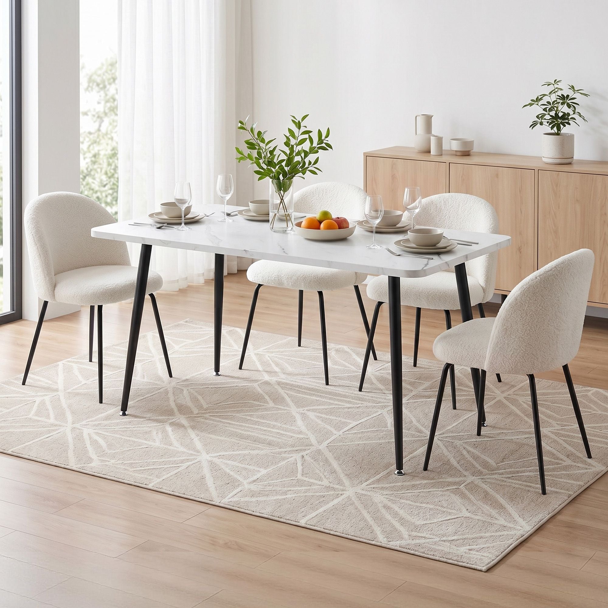 1 Artiss Dining Table and 4 Chairs Set White Marble Style DSET-MAR150-KJC150-WHX4