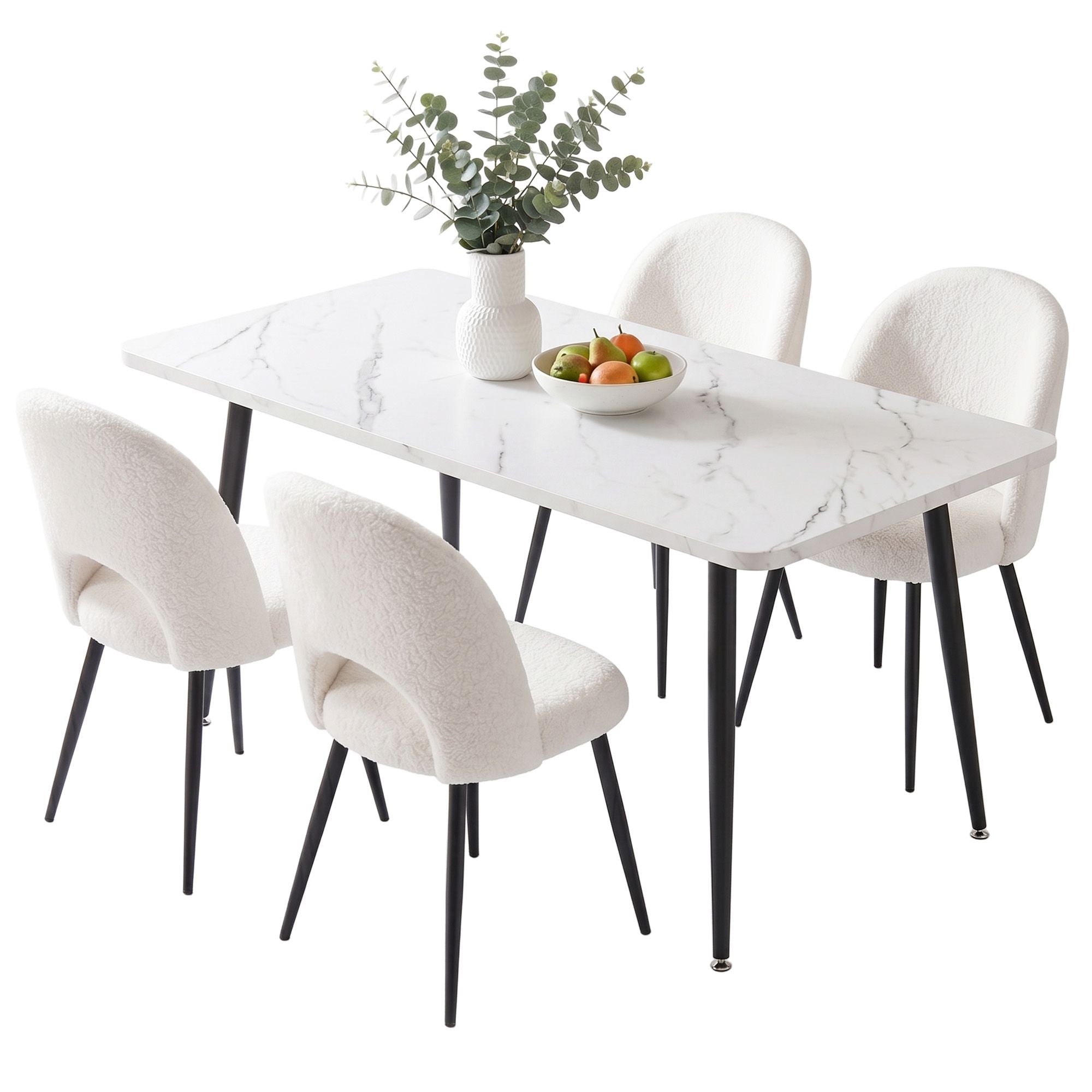 Artiss Dining Table and Chairs Set 5pcs Kitchen Furniture Marble White DSET-MAR150-SHP-WHX4