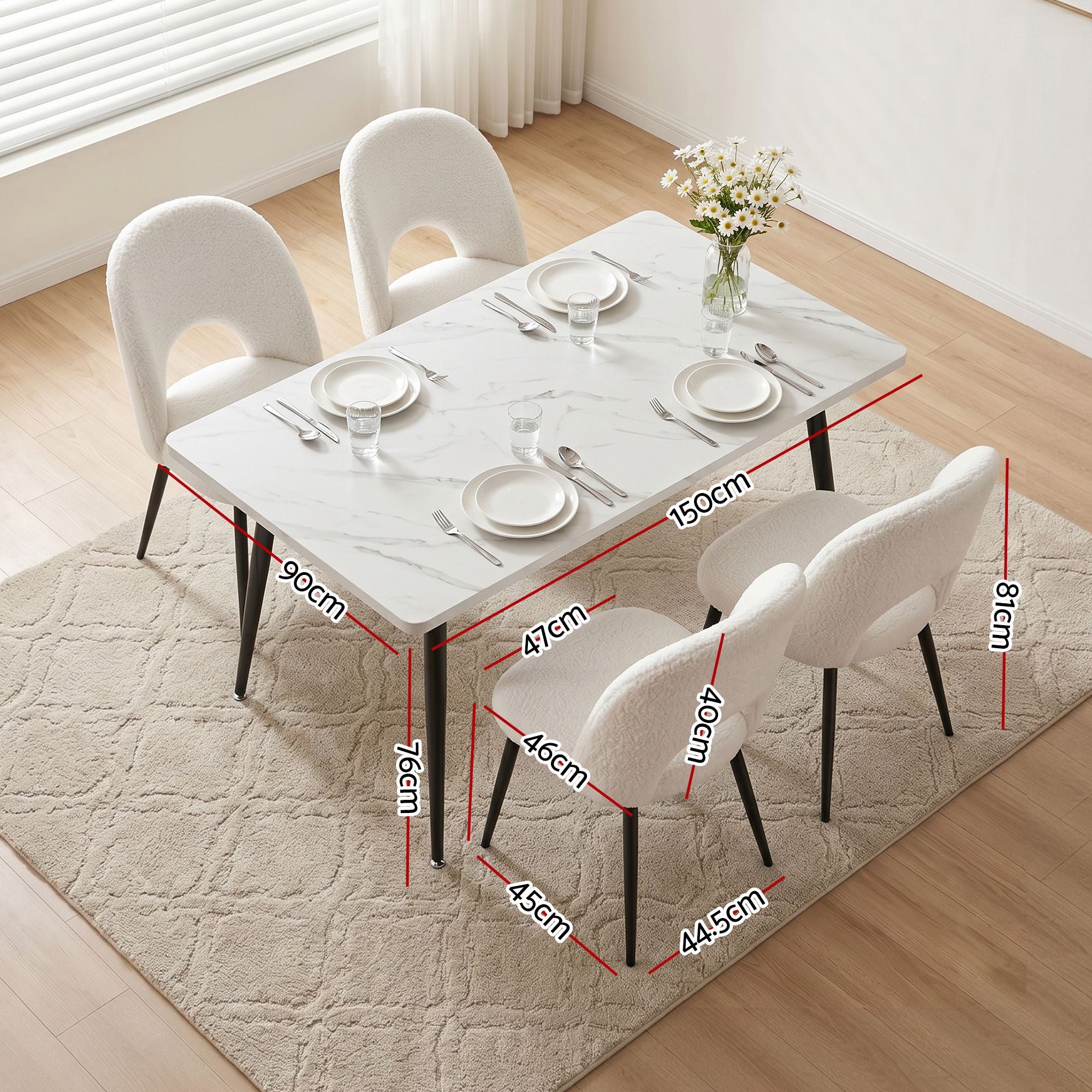 Artiss Dining Table and Chairs Set 5pcs Kitchen Furniture Marble White DSET-MAR150-SHP-WHX4