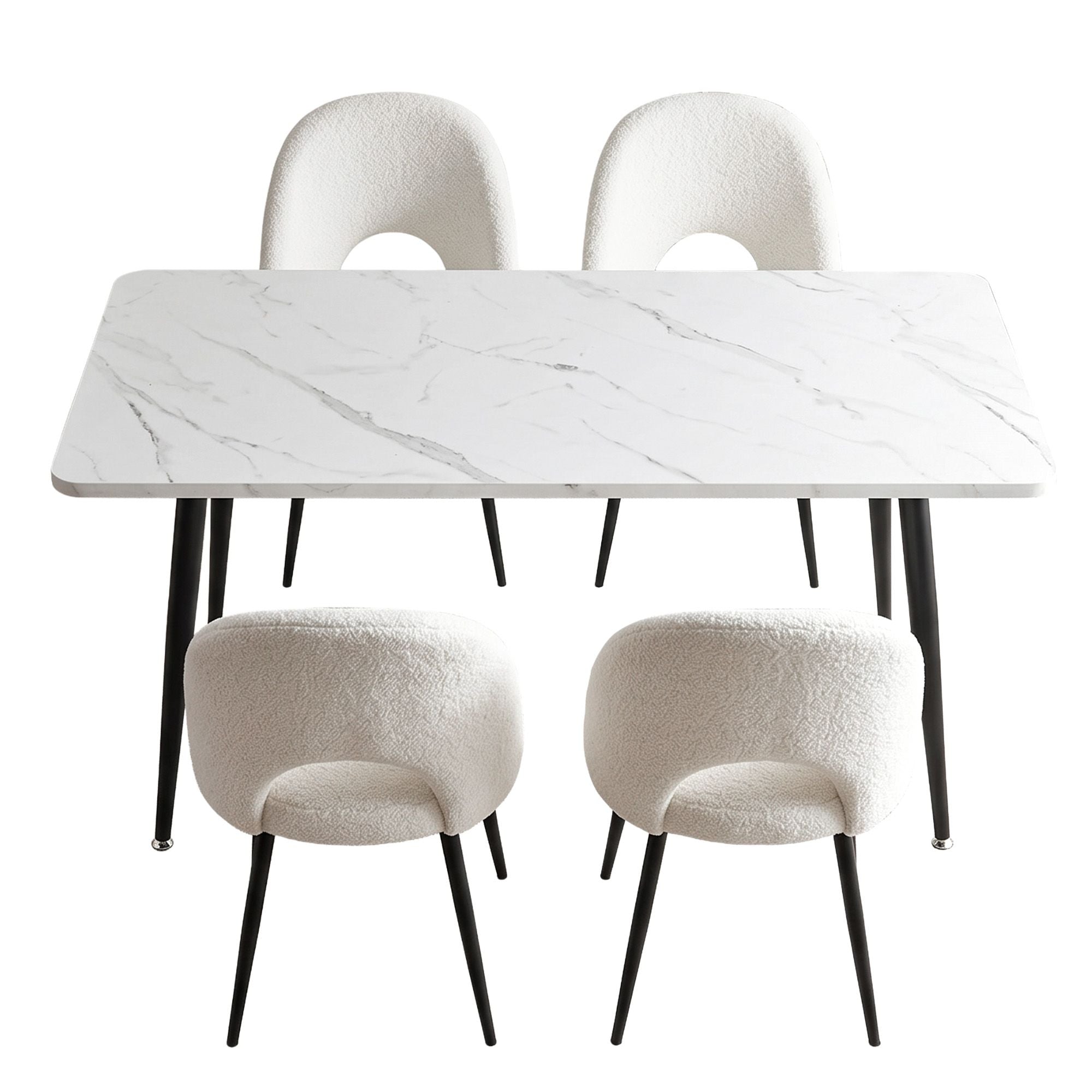 Artiss Dining Table and Chairs Set 5pcs Kitchen Furniture Marble White DSET-MAR150-SHP-WHX4