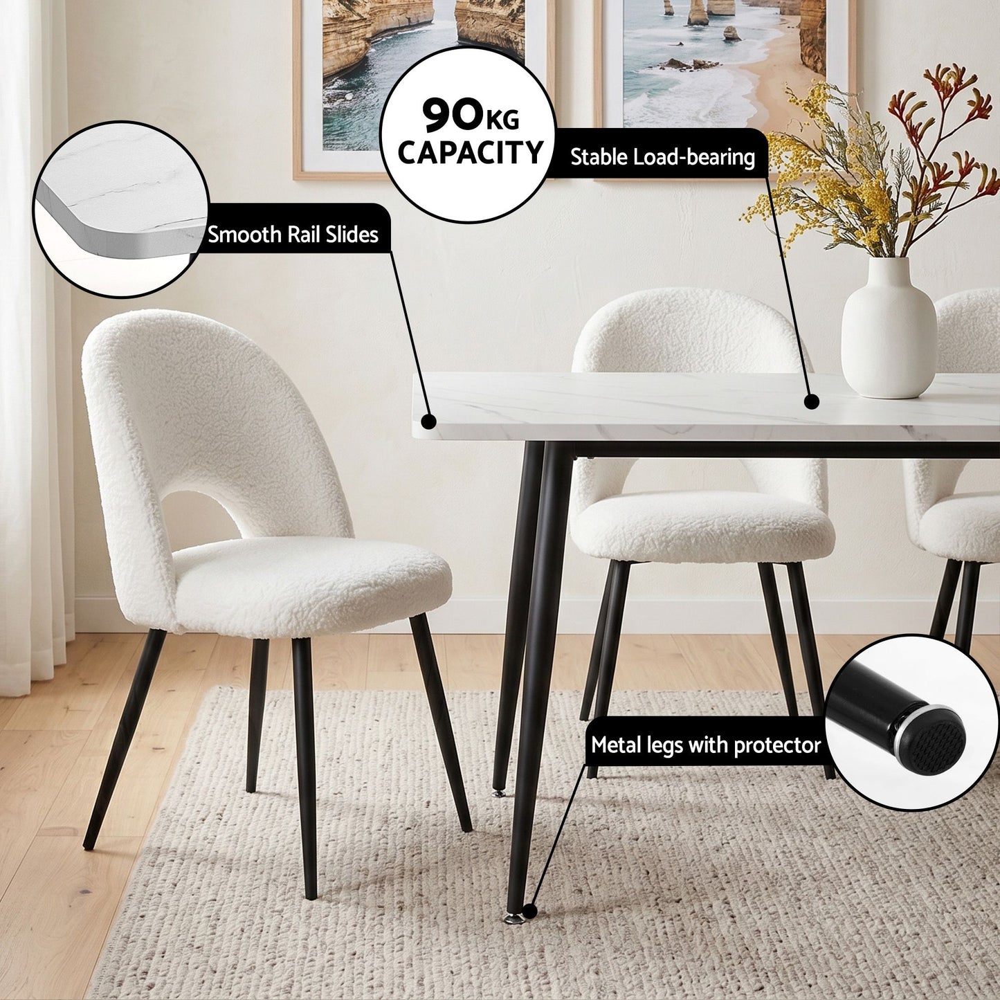 Artiss Dining Table and Chairs Set 5pcs Kitchen Furniture Marble White DSET-MAR150-SHP-WHX4