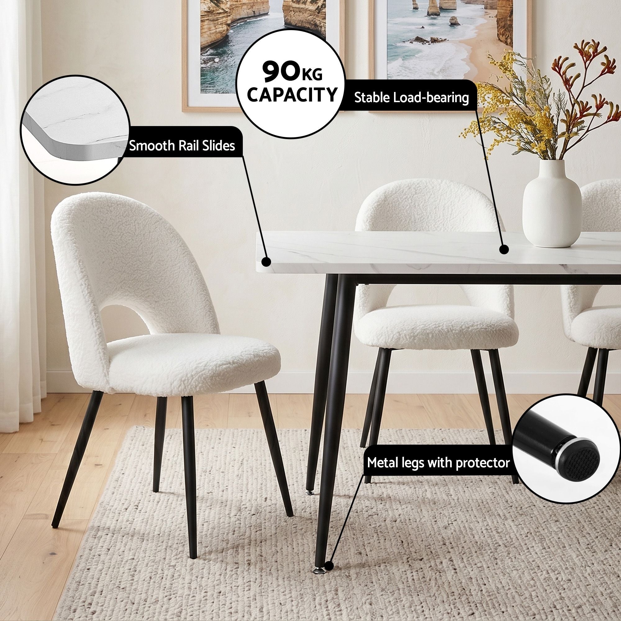 Artiss Dining Table and Chairs Set 5pcs Kitchen Furniture Marble White DSET-MAR150-SHP-WHX4