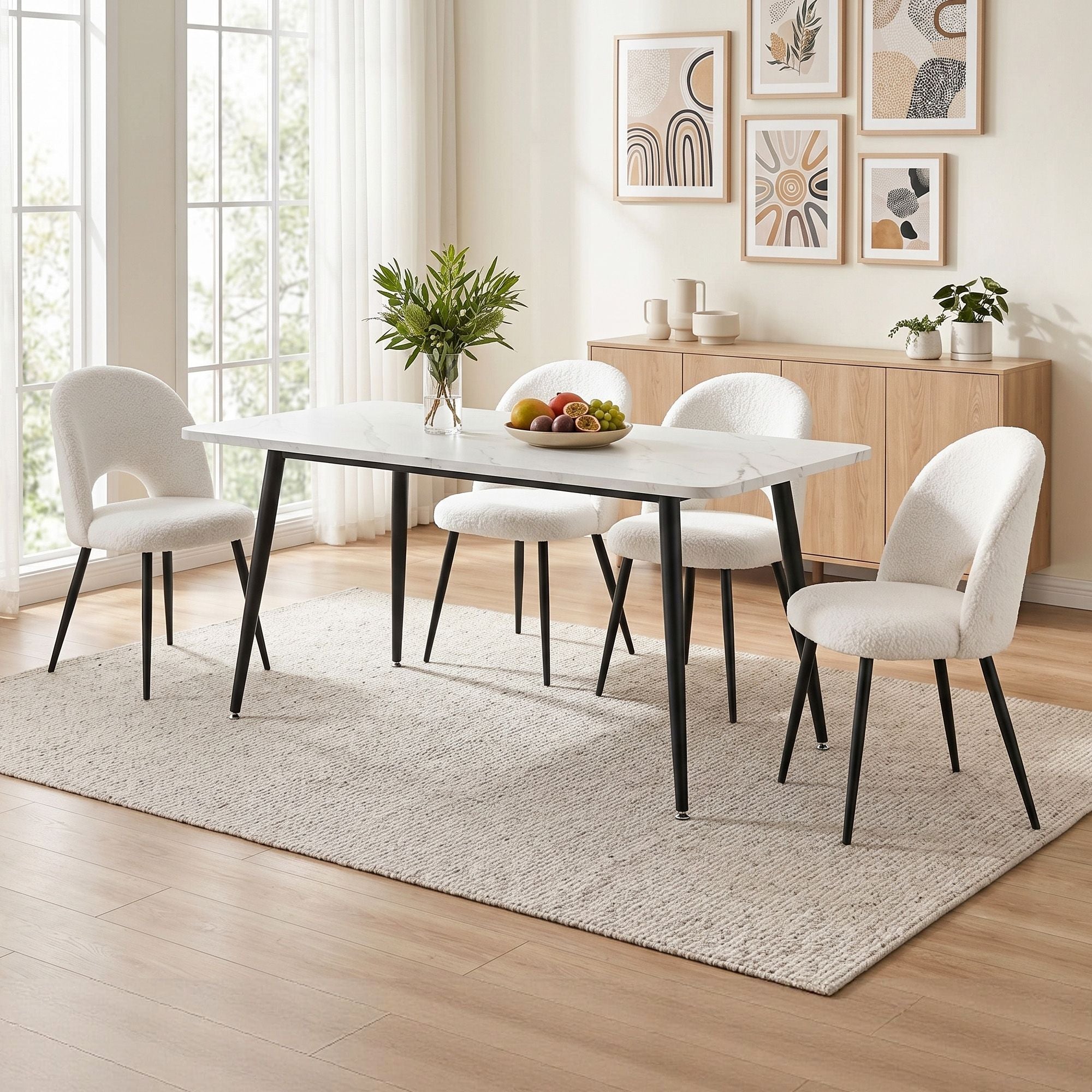 Artiss Dining Table and Chairs Set 5pcs Kitchen Furniture Marble White DSET-MAR150-SHP-WHX4